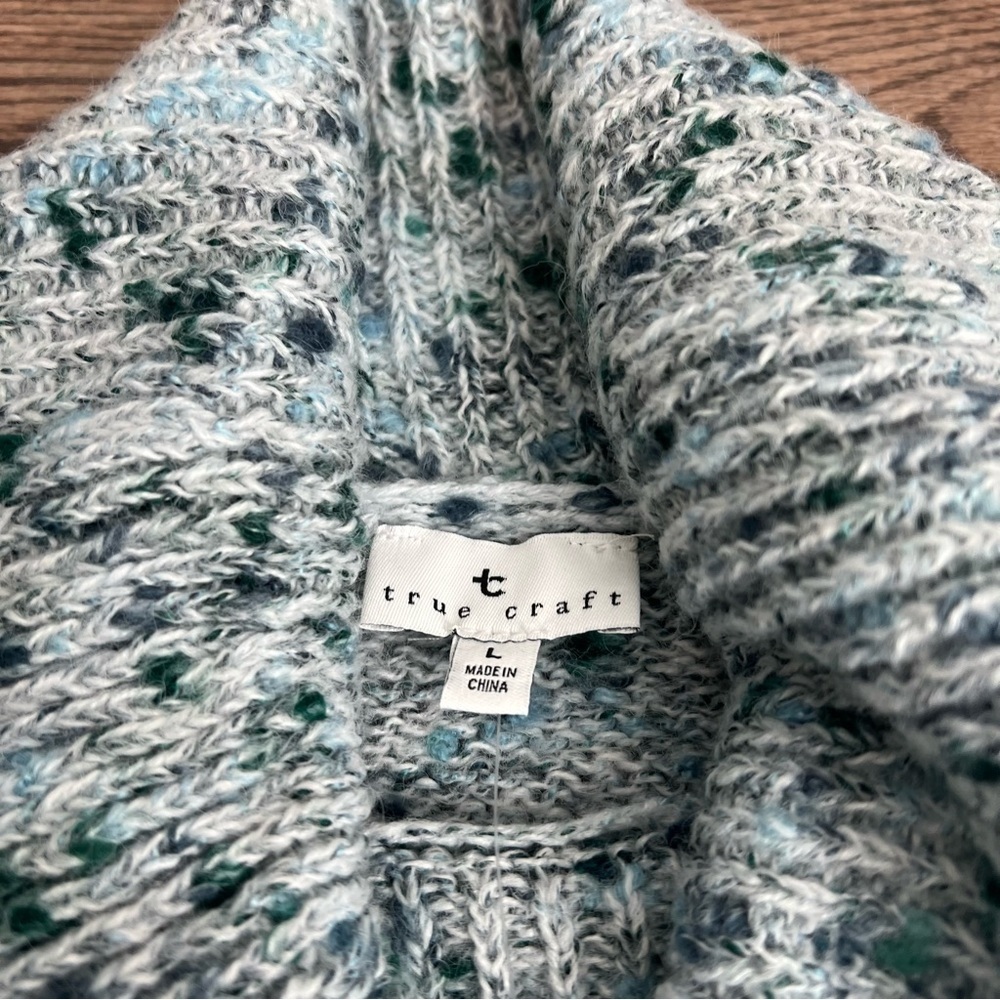 NWT True Craft Women Speckled Blue White Turtleneck Sweater Knit Large Winter - Picture 3 of 7